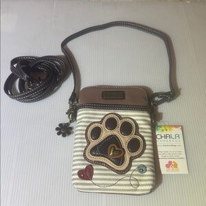 Chala Handbag Striped Crossbody Bag with Paw Print